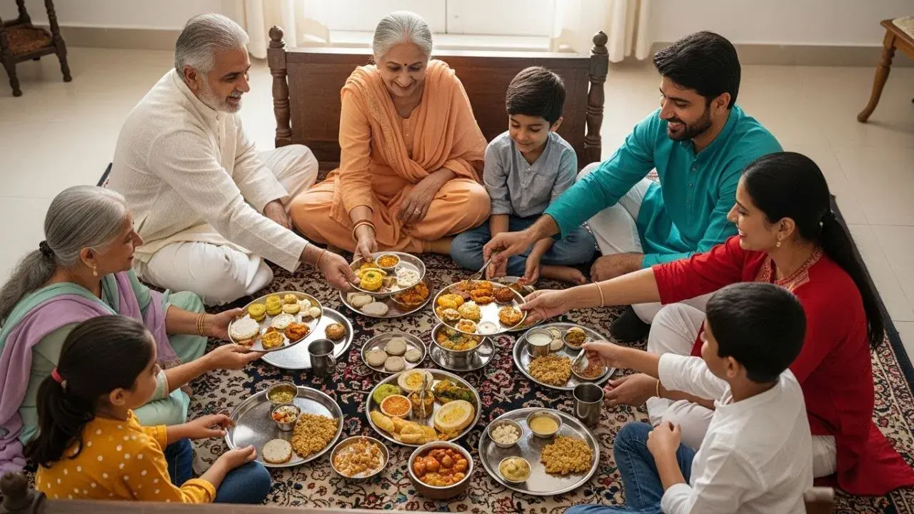 <p>ભૂલી ગયા છો જૂની રીત?<span style="color: rgb(224, 62, 45);" data-mce-style="color: rgb(224, 62, 45);"><strong> જમીન પર બેસીને જમવાના આ ફાયદા જાણીને તમે આજે જ ટેબલ-ખુરશી છોડી દેશો!</strong></span></p>